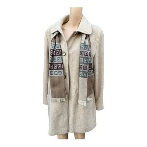 Herman Kay Women Beige Wool Coat With Scarf Size 14